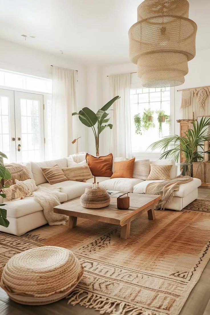 Experience the charm of Bohemian decor with earthy tones, intricate textures, and an inviting atmosphere perfect for relaxation.