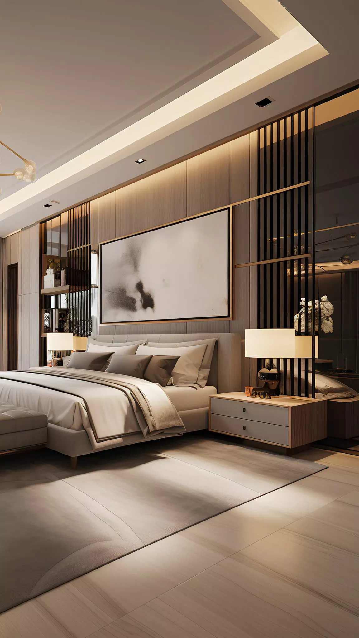 Discover the serenity of neutral tones in this contemporary bedroom, designed for ultimate relaxation and modern appeal.