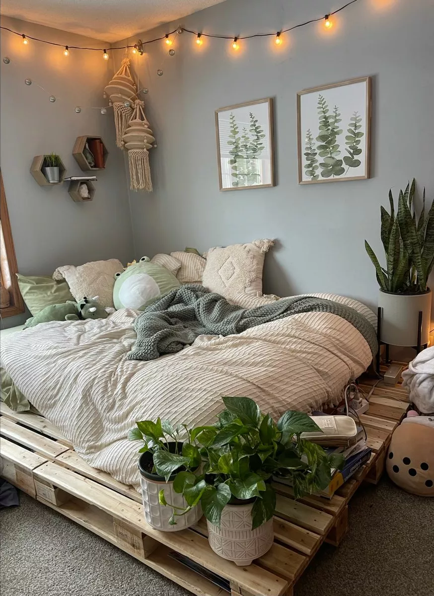 Transform your sleeping space with lush plants and soothing pastels for a serene and stylish retreat.