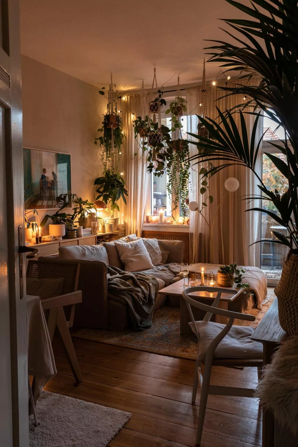 Discover the perfect blend of greenery and comfort in this chic urban living room.