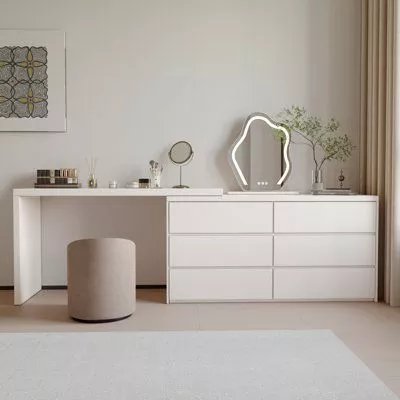 Discover a minimalist vanity setup that combines elegance and functionality, perfect for a streamlined modern home décor.