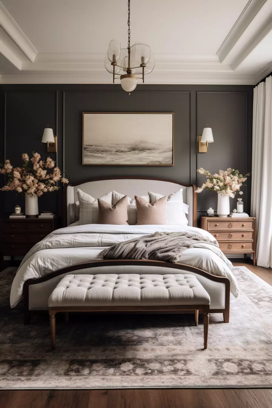 Discover a serene blend of classic and contemporary styles in this beautifully designed bedroom, perfect for those who cherish refined elegance and comfort.