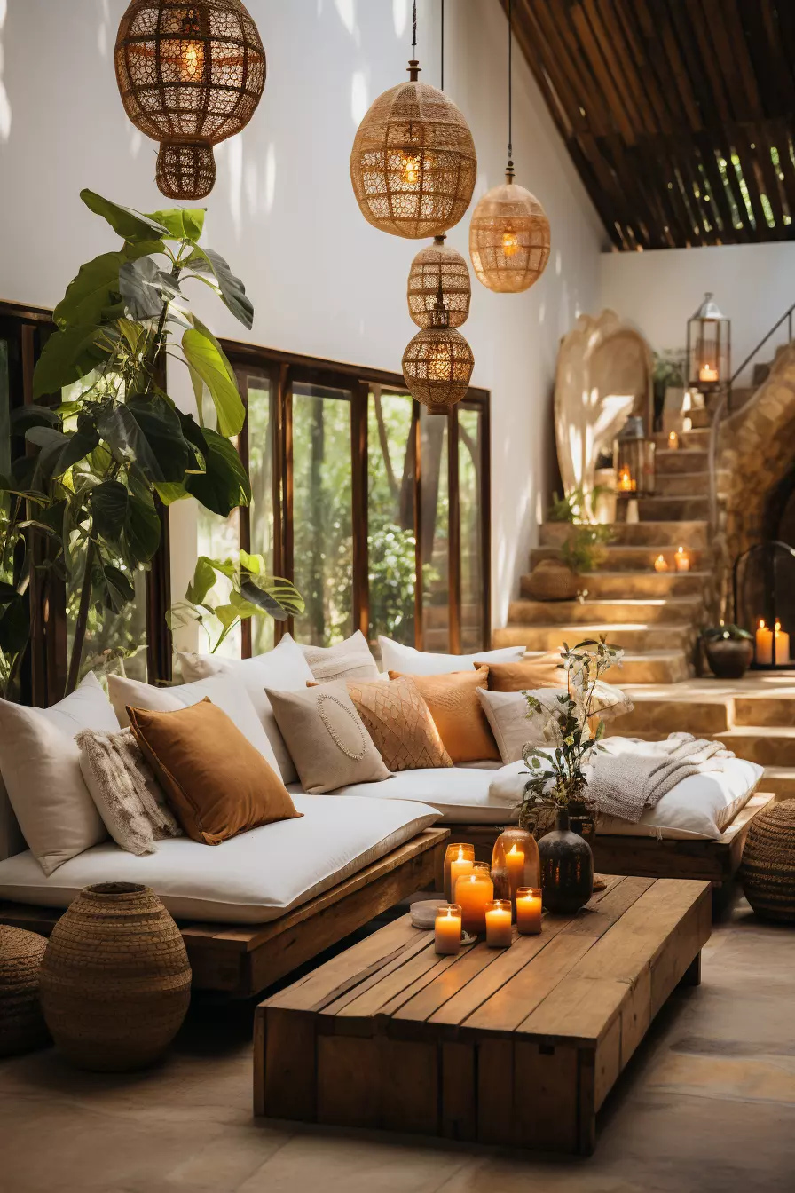 Dive into this serene boho-chic haven where natural light, earthy tones, and rustic elements create a cozy and inviting ambiance.