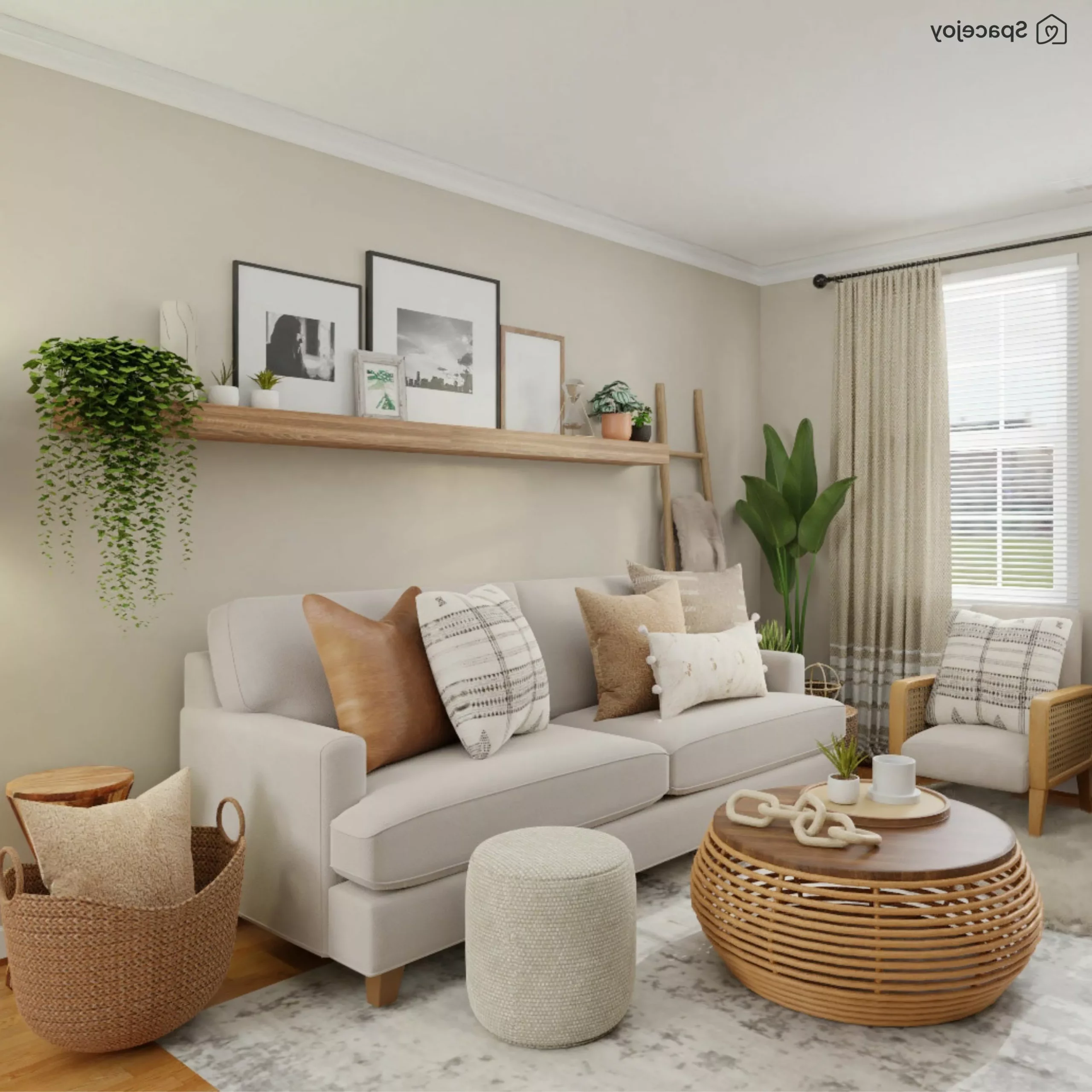 Transform your space into a natural bliss with this cozy bohemian style living room, featuring earthy tones, soft textures, and nature-inspired decor.