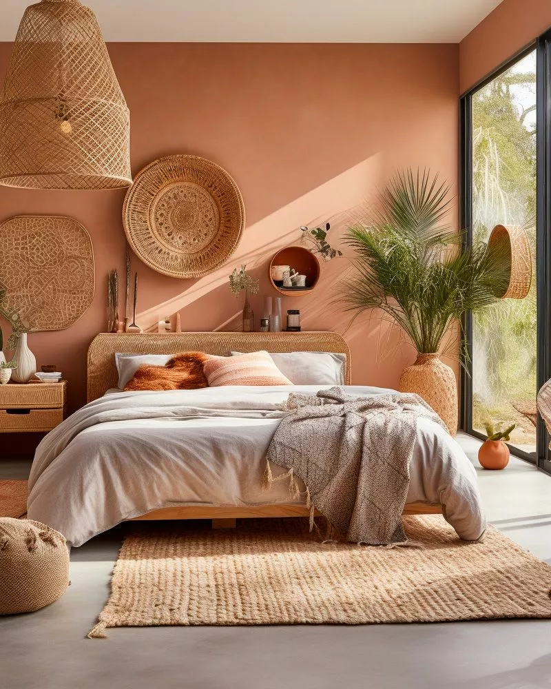 Transform your space into a serene sanctuary with this aesthetically pleasing rattan-themed bedroom setup.