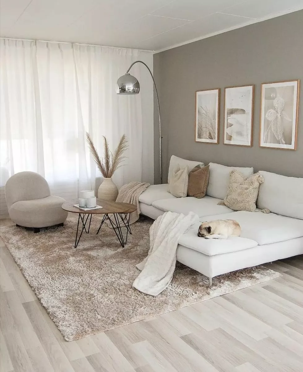 Discover the elegance of this cozy, neutral-toned Scandinavian living room, perfect for modern and minimalist décor enthusiasts.