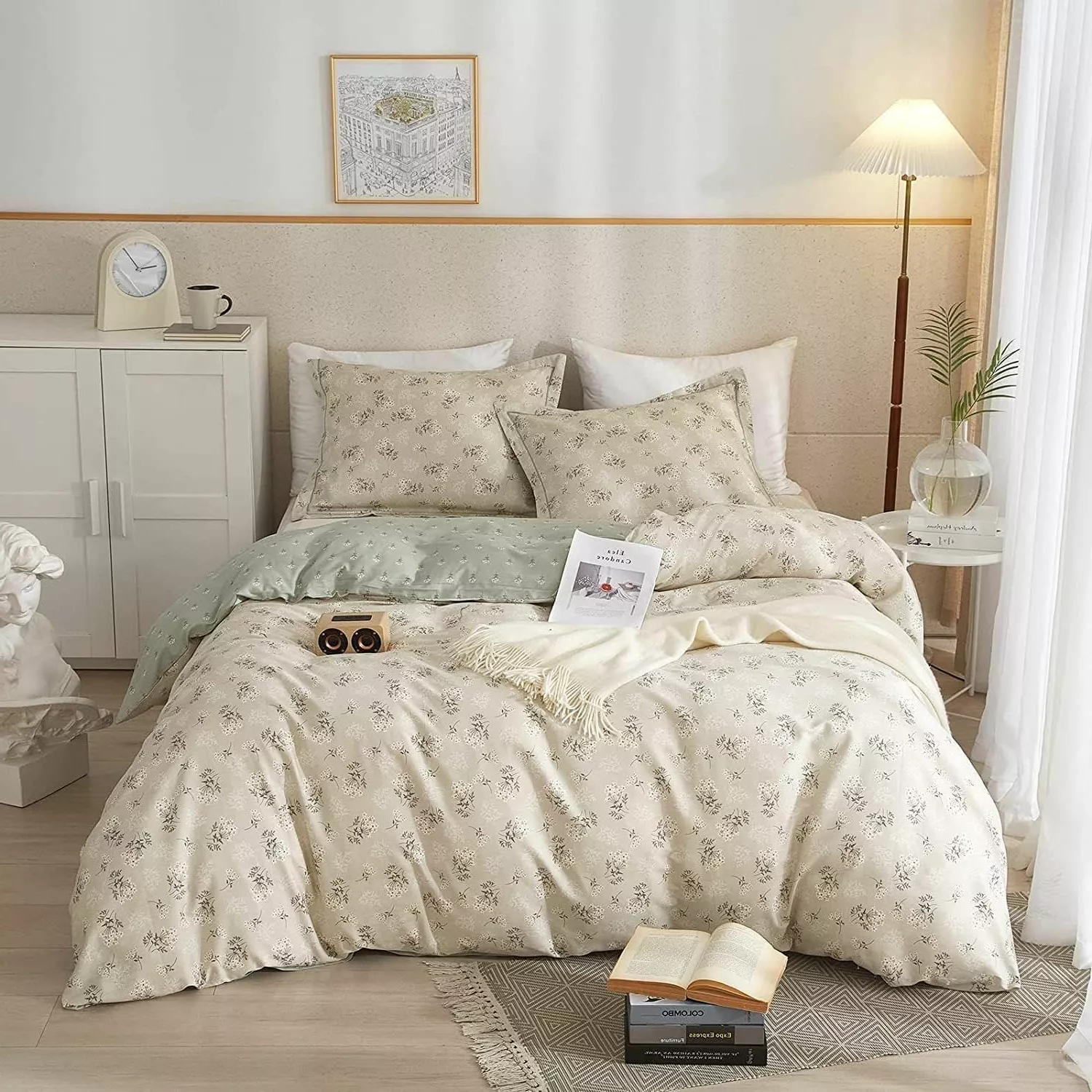 Transform your bedroom into a serene oasis with delicate pastel tones and cozy, inviting accents.